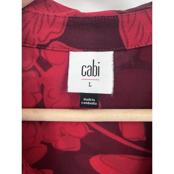 Cabi Red Floral Long Sleeve Collared Shirt Dress 4392 Midi Large - Picture 4 of 5